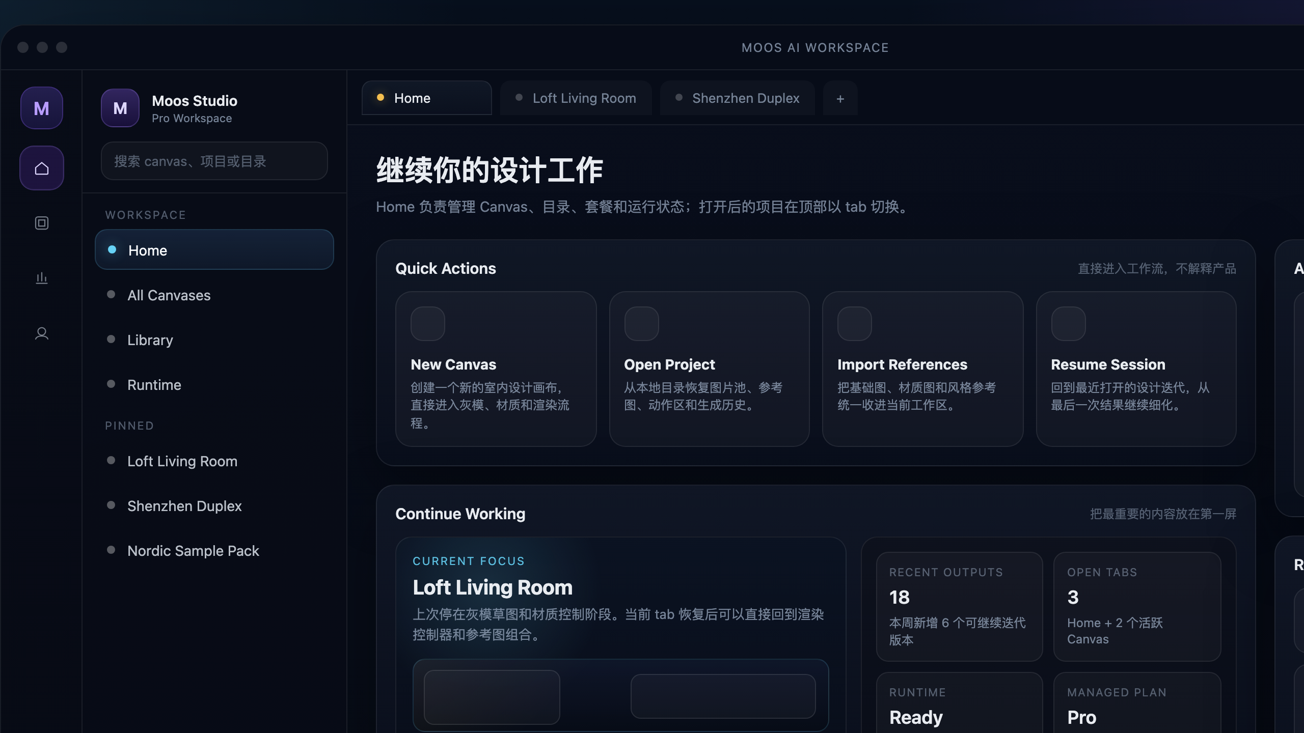 Moos AI canvas workbench interface